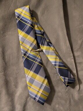 Navy, Yellow and Gray Plaid Tie